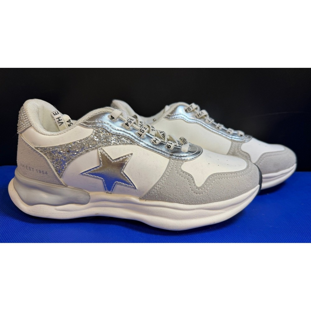 Vintage Havana Run Silver Glitter Star Rhinestone Fashion Sneakers White 7.5